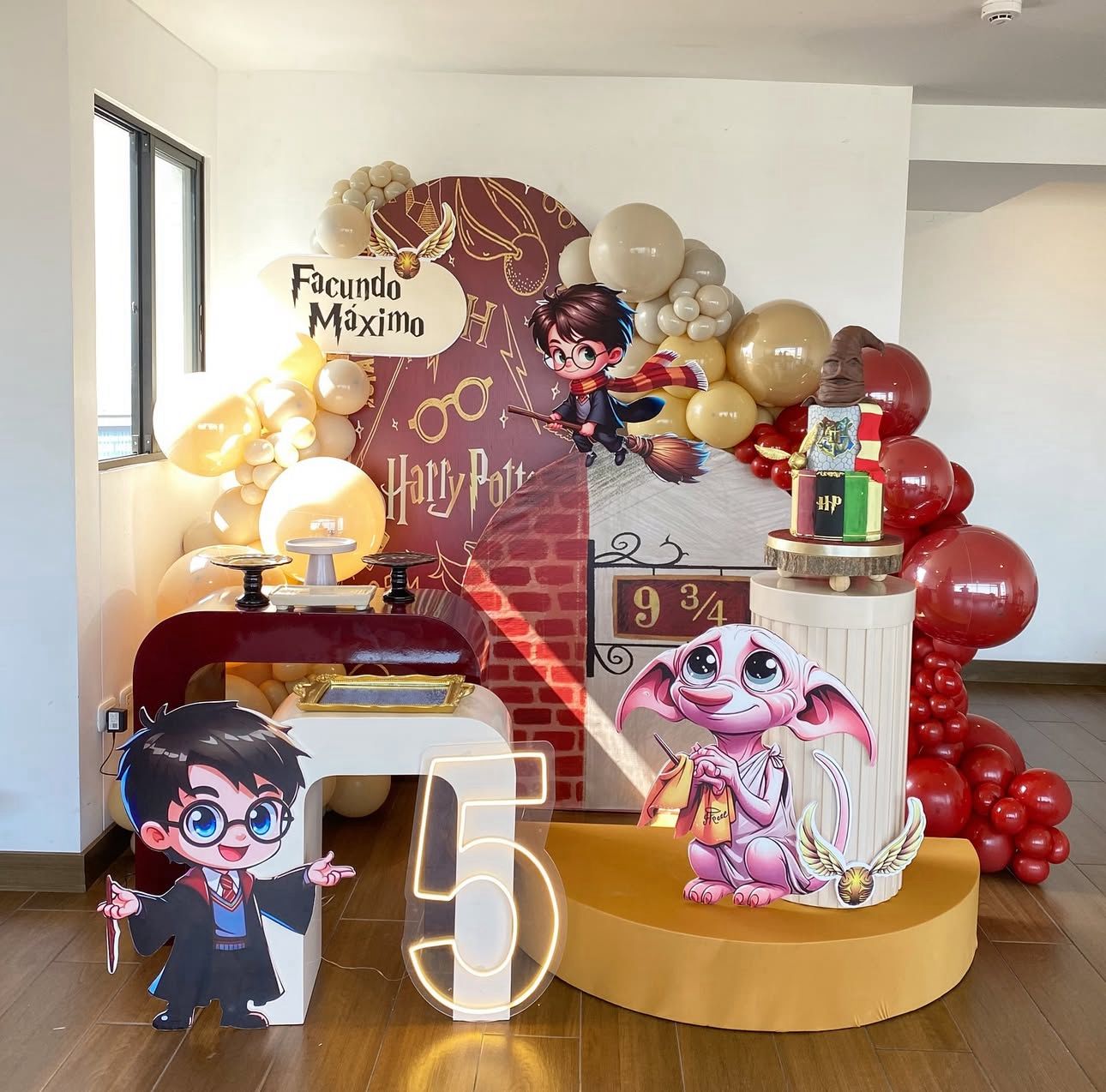 Harry Potter-Themed Birthday Party Decoration Set with Balloon Garland, Character Cutouts & Magical Props