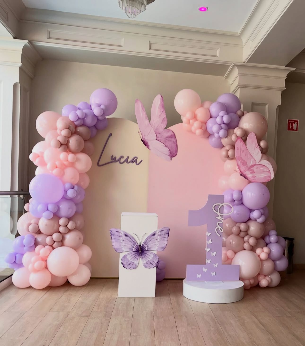 Pastel Butterfly Theme Balloon Decoration Backdrop for 1st Birthday