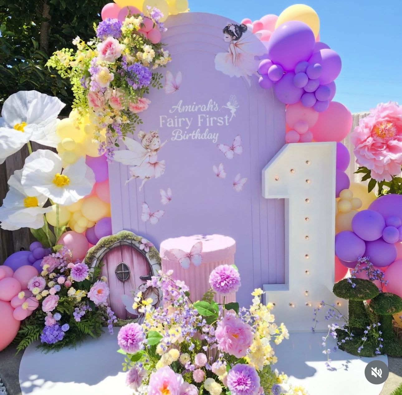 Fairy First Birthday Balloon Decoration Setup | Enchanted Garden Theme Backdrop with Flowers & Pastel Balloons