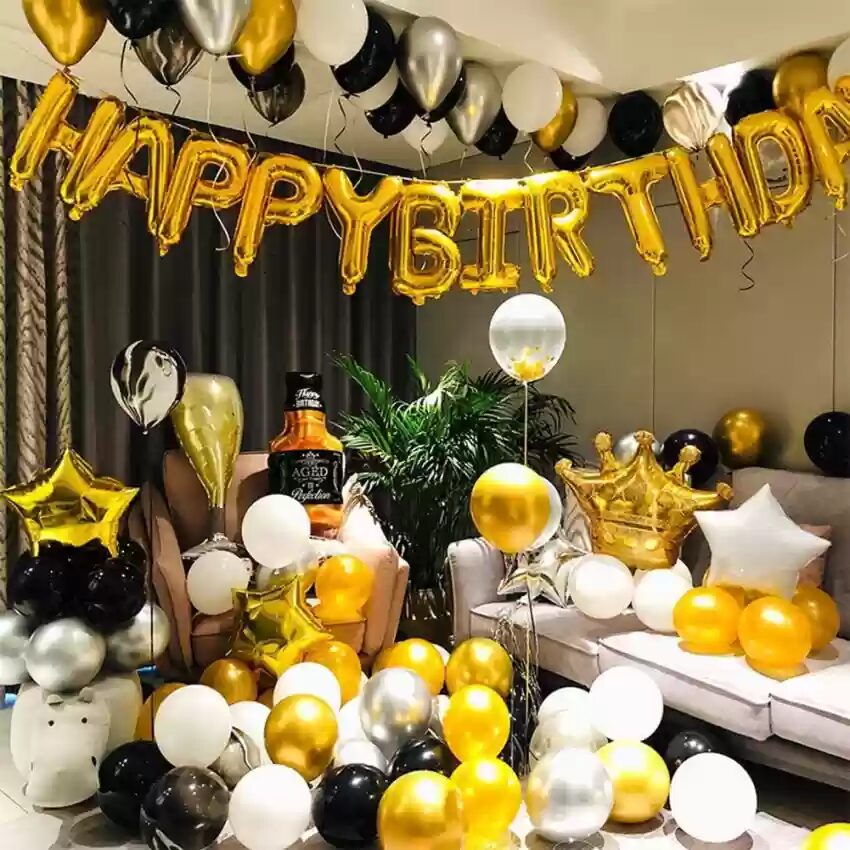 Simple White,Black And Gold ,Silver Balloon Decoration For Wall House Party