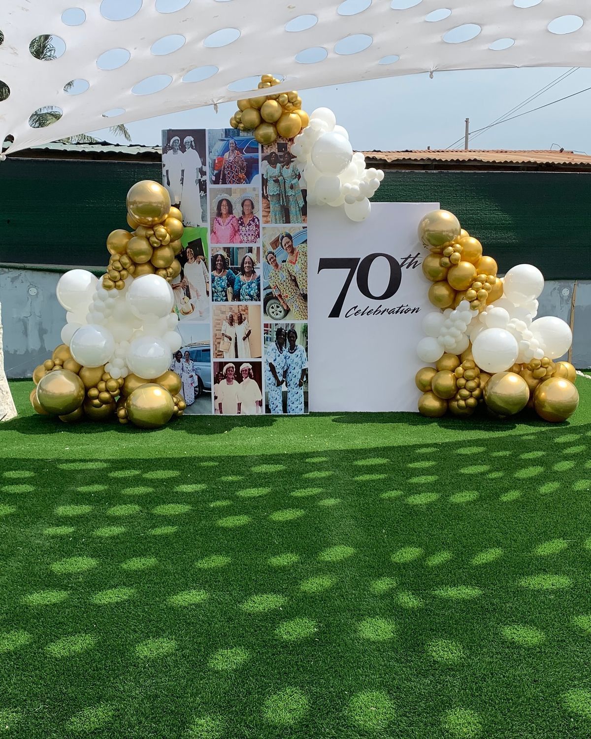 70th Birthday Celebration Decoration in Hyderabad | White and Gold Balloon Backdrop
