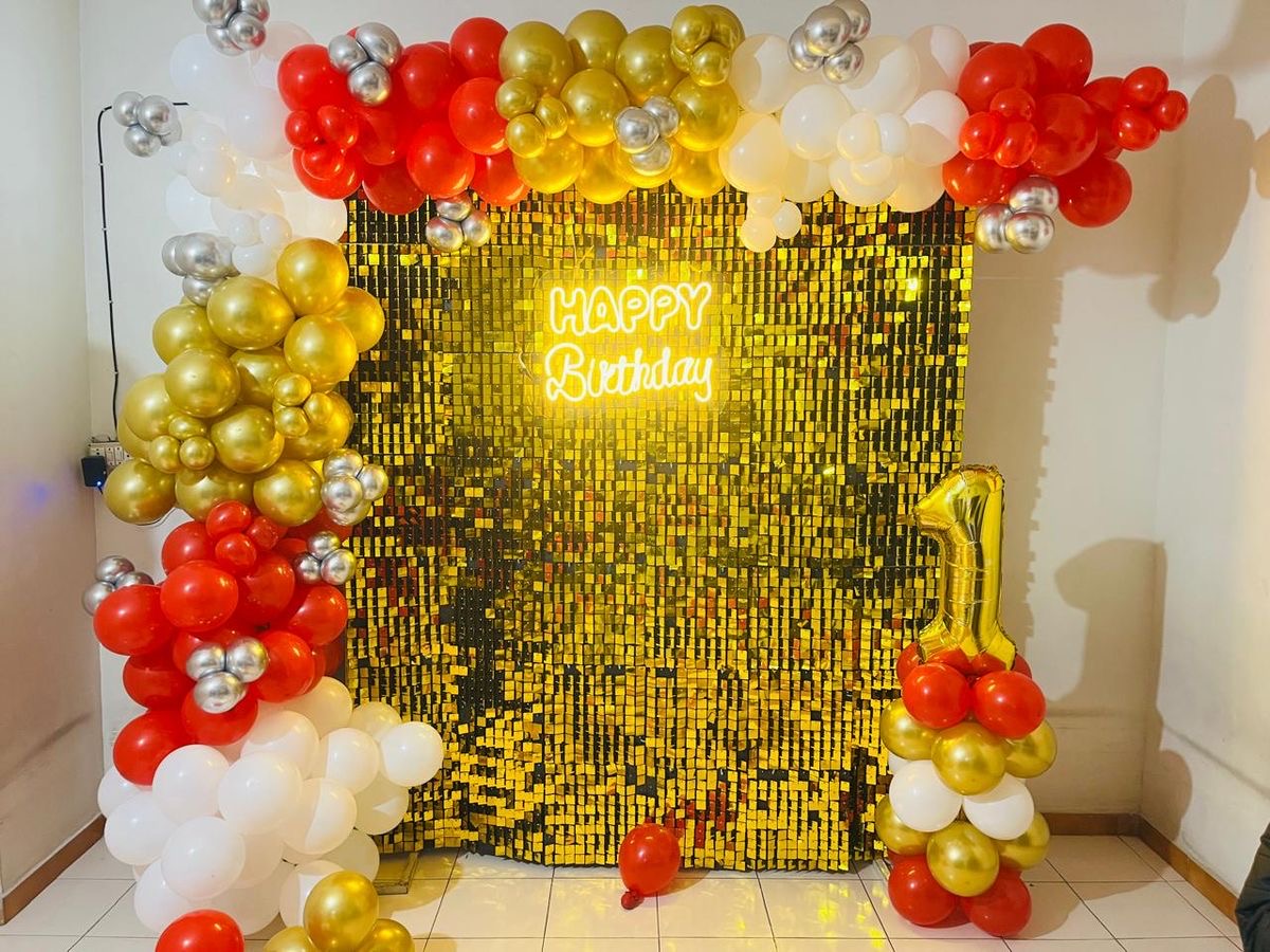 Gold Sequin Birthday Backdrop Decoration in Hyderabad