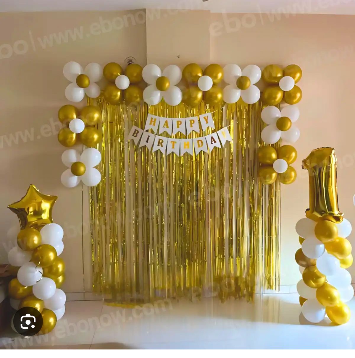 Gold White First Birthday Decoration