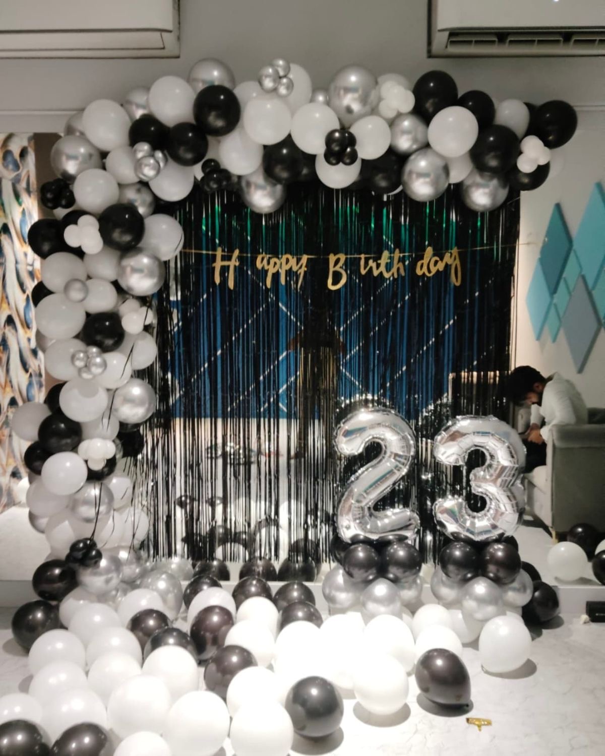Black Silver Birthday Decoration