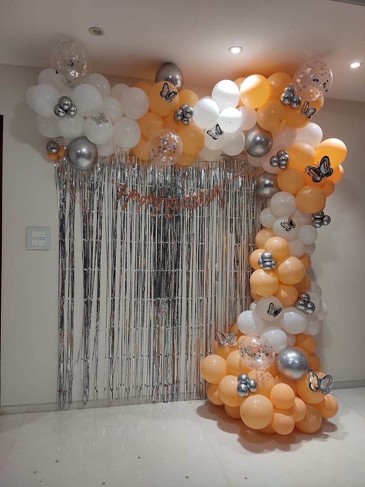 Peach Silver Birthday Decoration