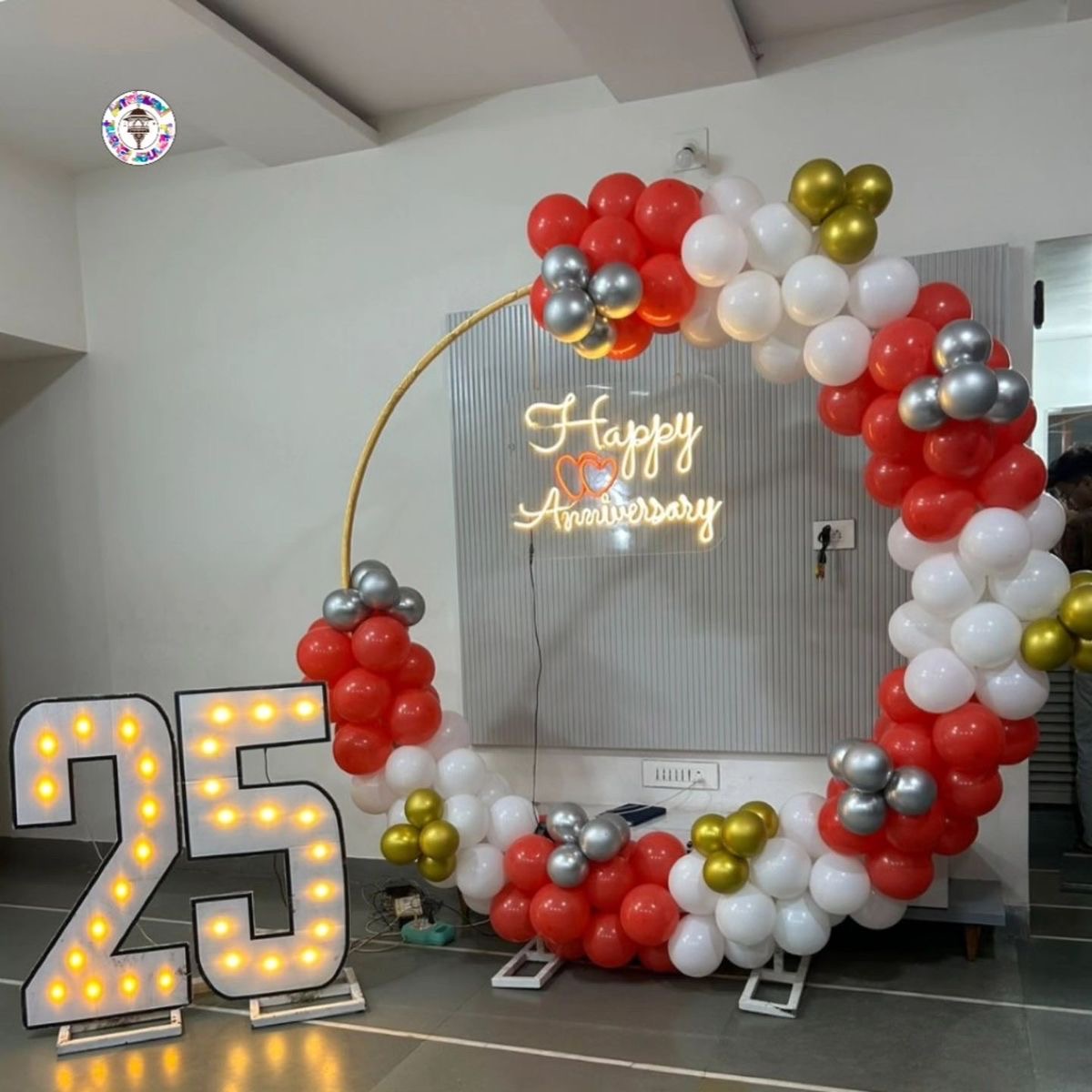 Red White Silver Anniversary Ring Decoration
