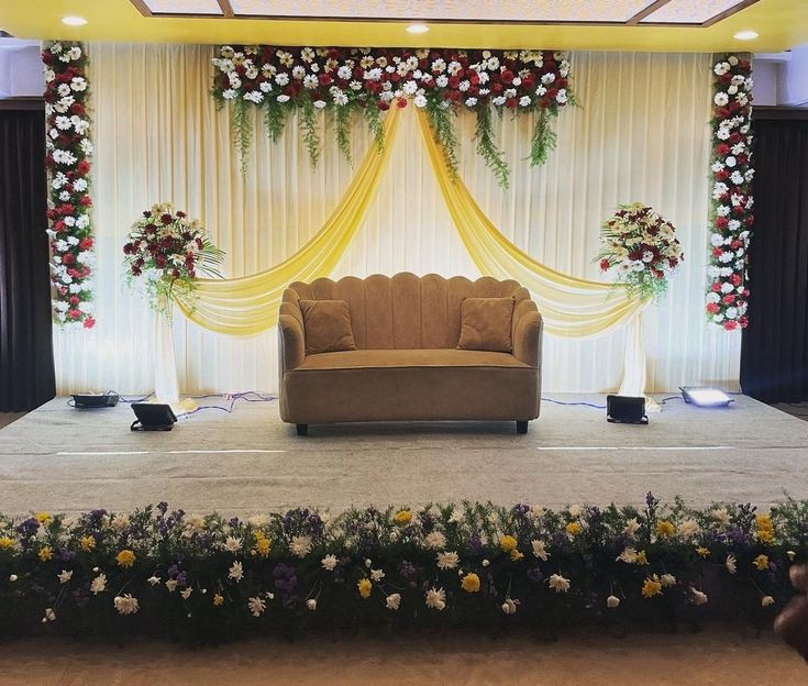 Yellow Floral Wedding Stage Decoration preview 1