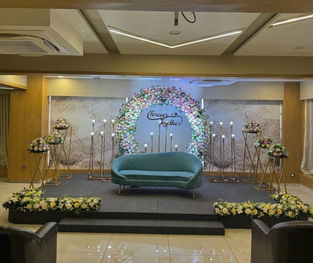 Circular Floral Ring Wedding Reception Stage