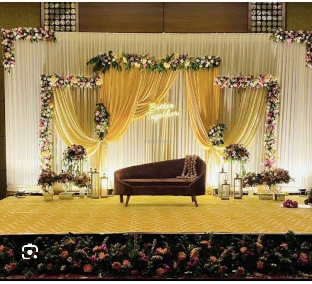 Yellow Draped Floral Wedding Stage
