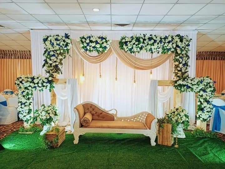 White Green Garden Theme Reception Stage