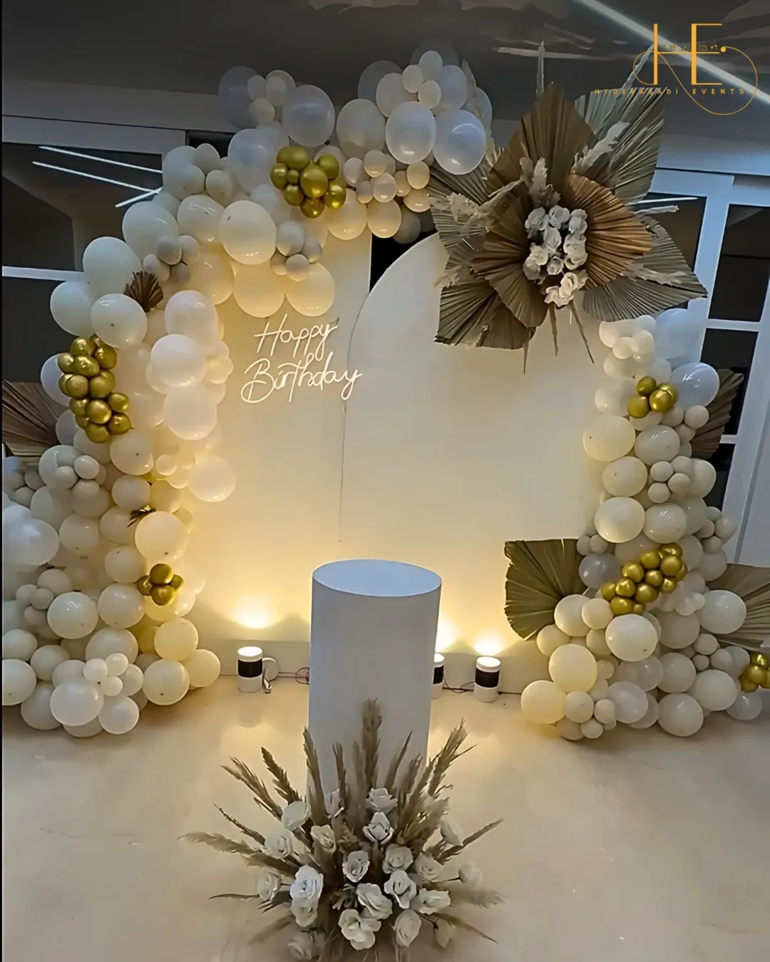 Elegant White & Gold Birthday Decoration
