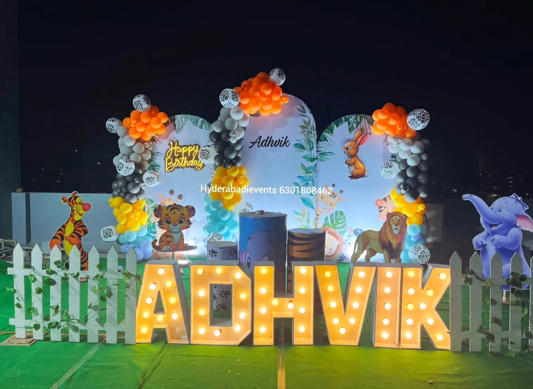 Jungle Theme Birthday Decoration with LED Name Setup