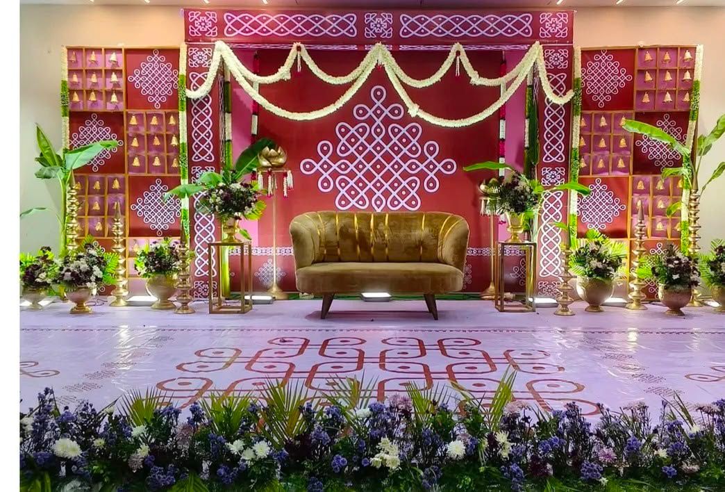 Maroon Traditional Seemantham Stage Decoration