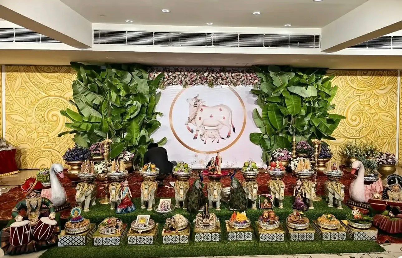Traditional Sreemantham Pooja Decoration with Golu Setup