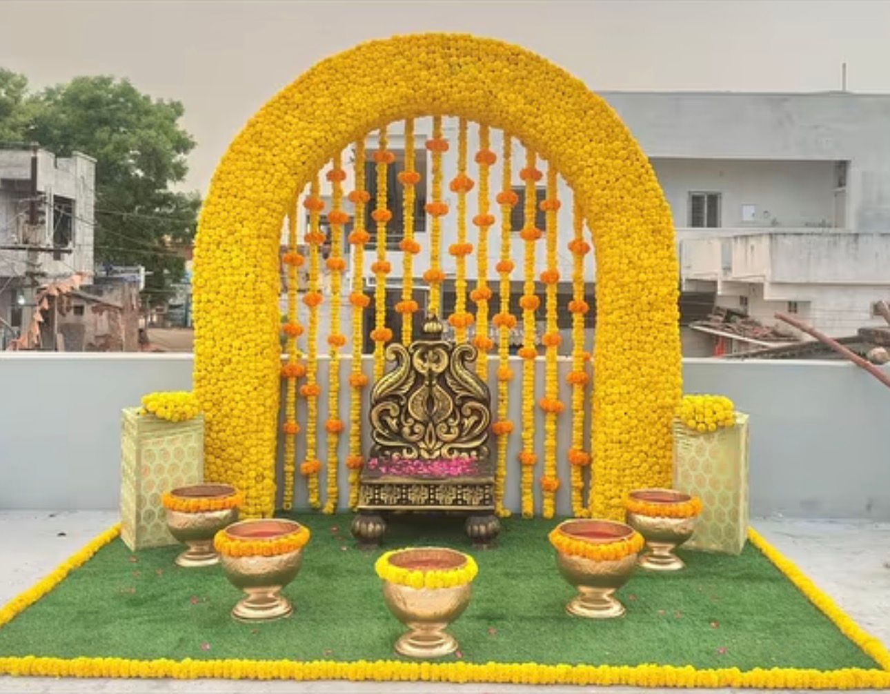 Yellow Marigold Arch Sreemantham Decoration