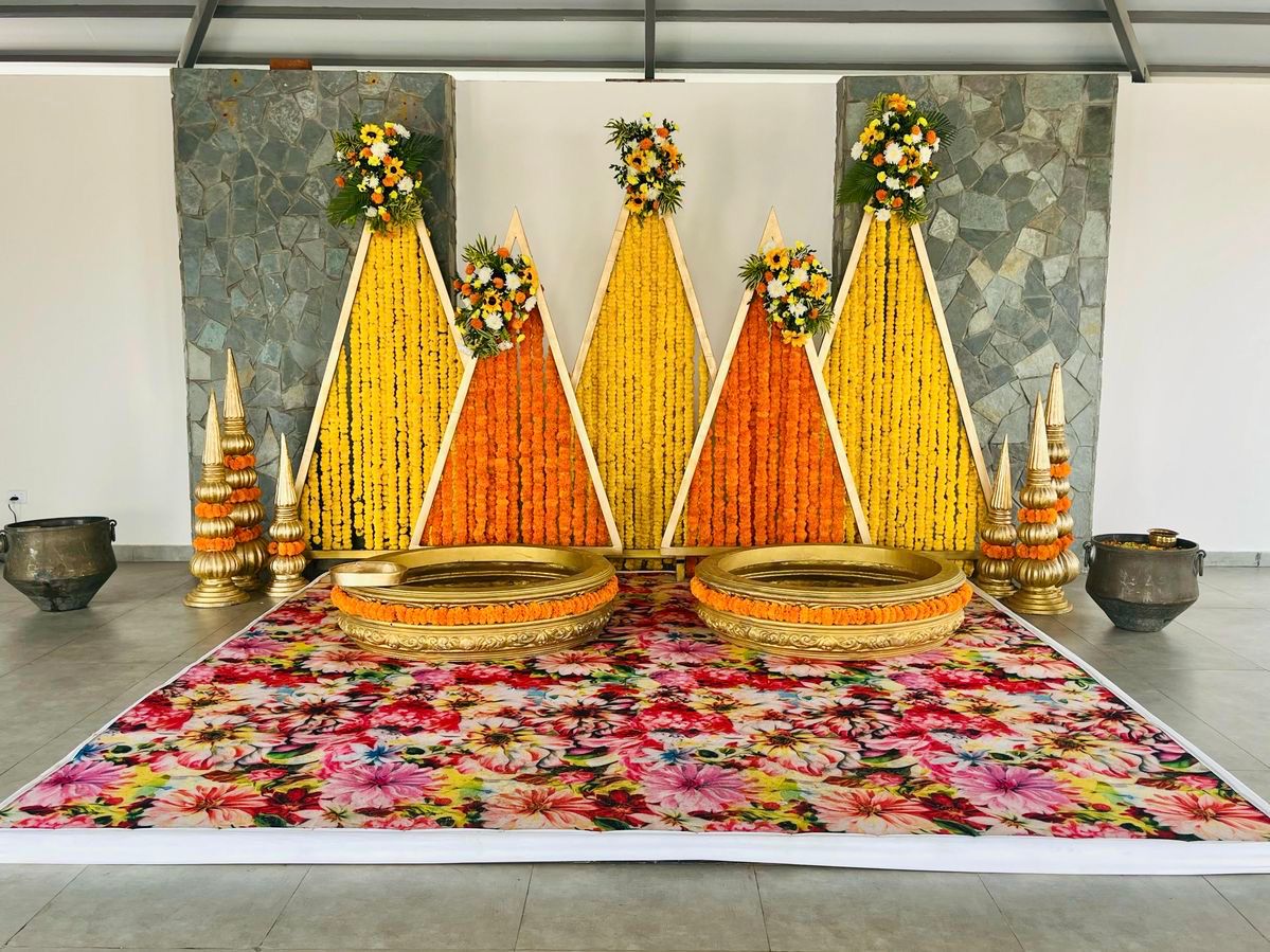Traditional Haldi Marigold Flower Decoration