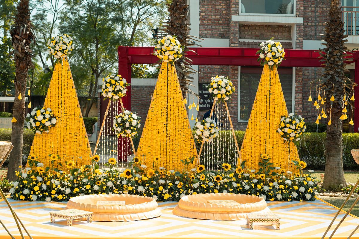 Traditional Haldi Marigold Flower Decoration