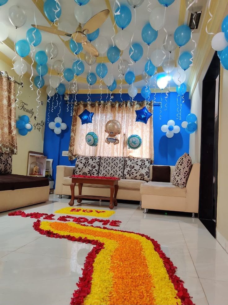 Premium Welcome Baby Boy Home Decoration with Balloon Ceiling