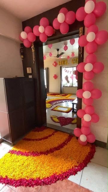 Premium Welcome Baby Girl Balloon Decoration with Ceiling Balloons