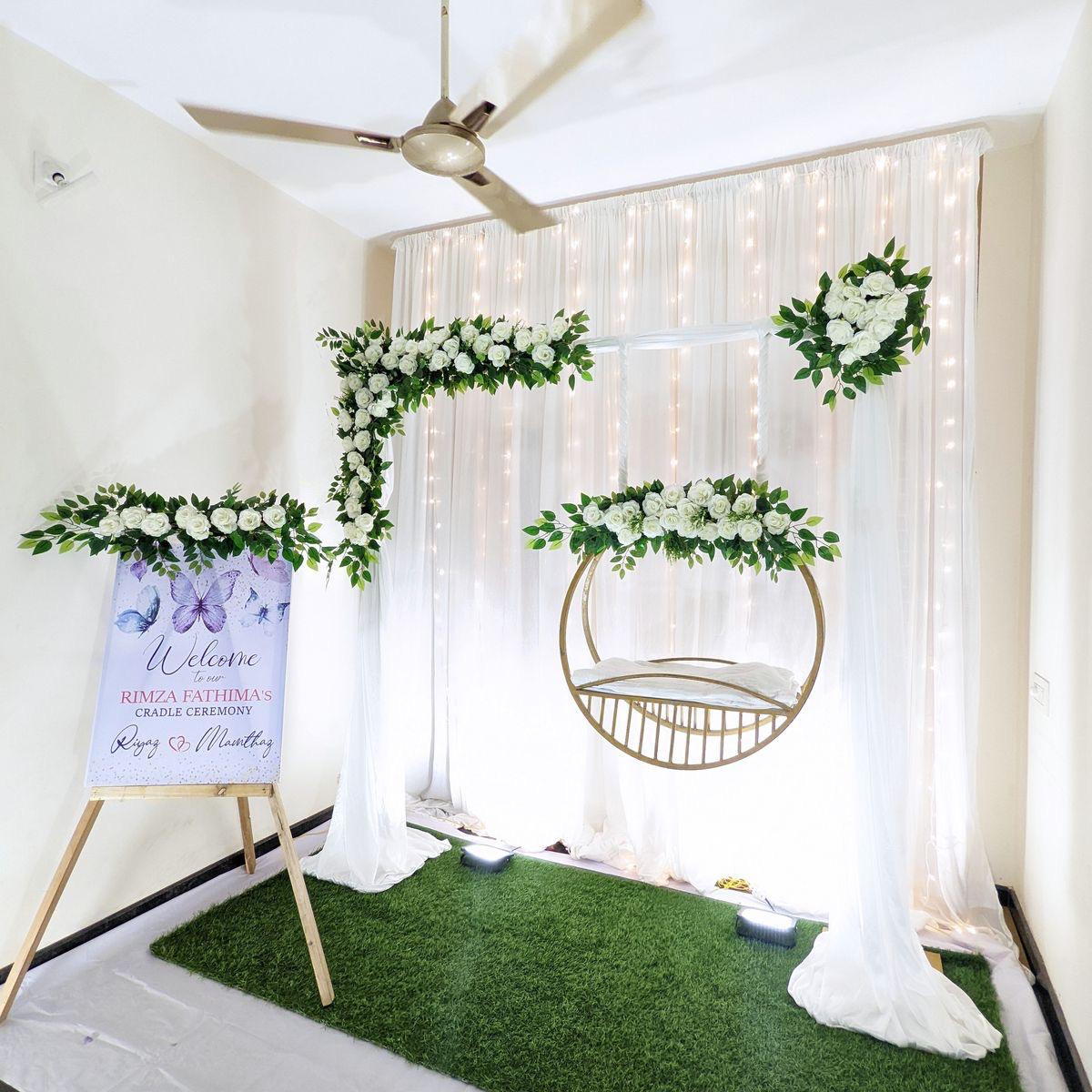 White Rose and Gold Circular Jhoola Decoration