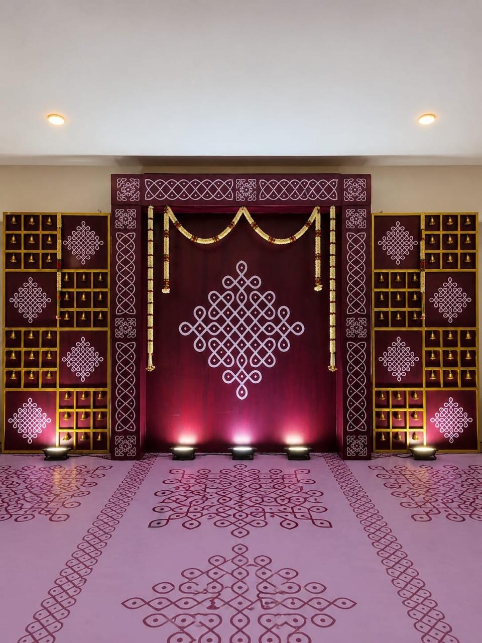 Burgundy Kolam Traditional Function Stage
