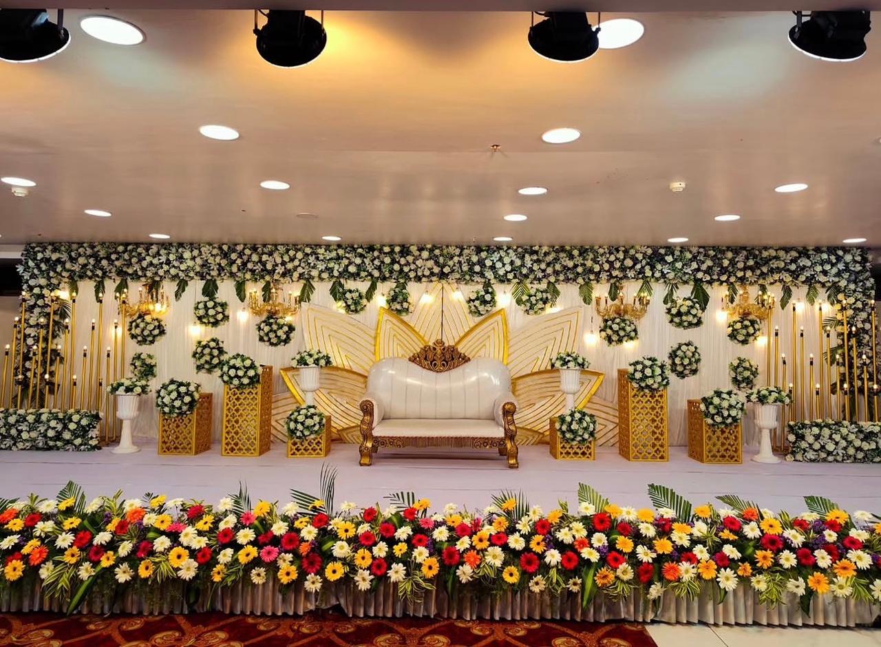 Grand White and Gold Floral Reception Stage
