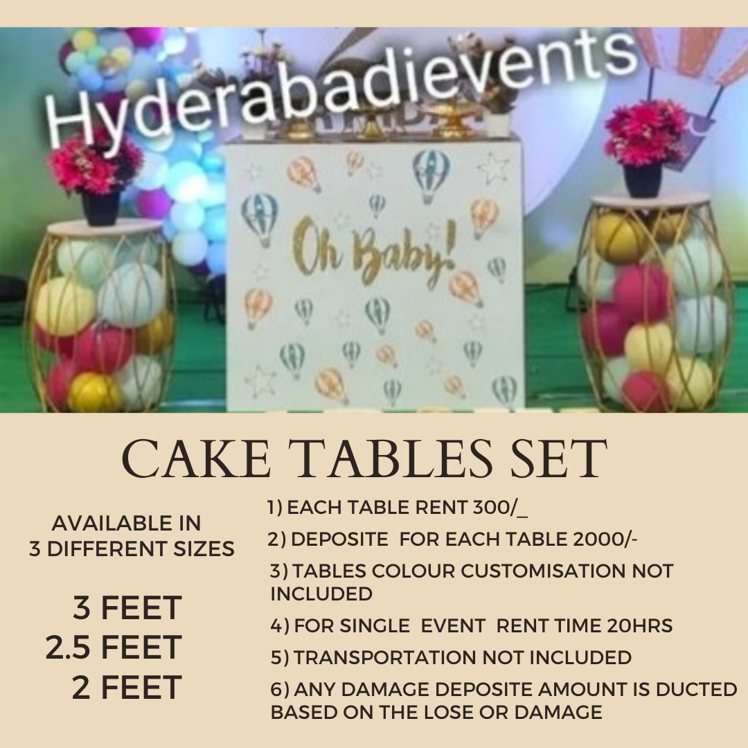 3 Cake Tables Set For Rent Available In Three Different Sizes