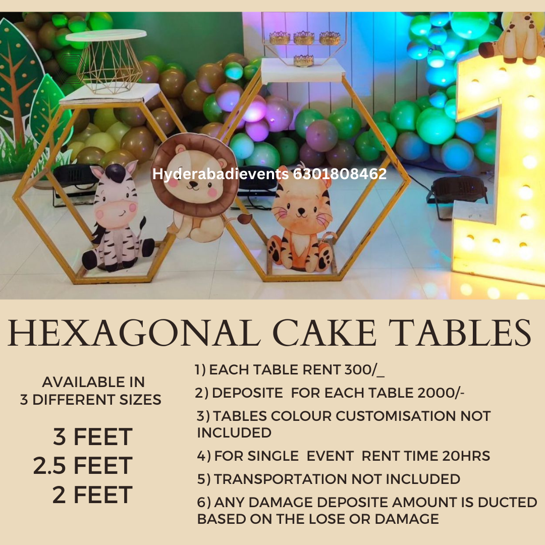 Hexagonal Cake Tables For Rent Available In 3 Different Sizes