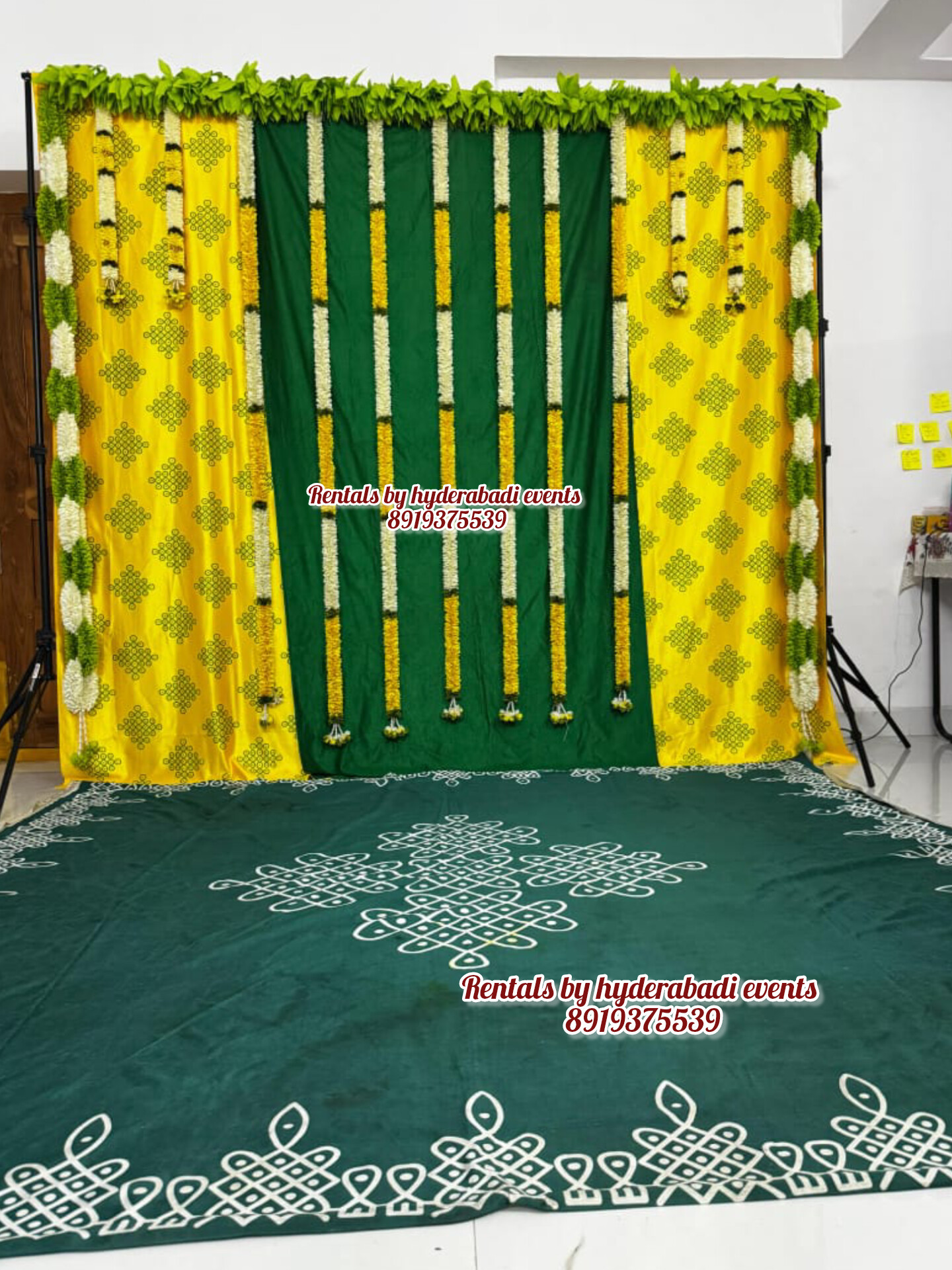 Yellow Green Floral Backdrop Rental Hyderabad