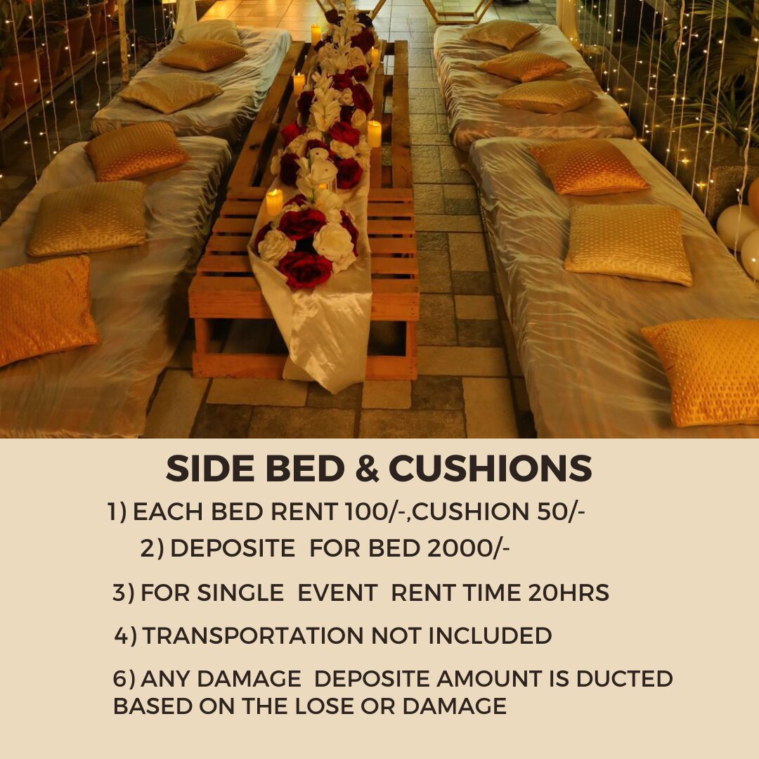 Event Side Bed and Cushion Rental Hyderabad